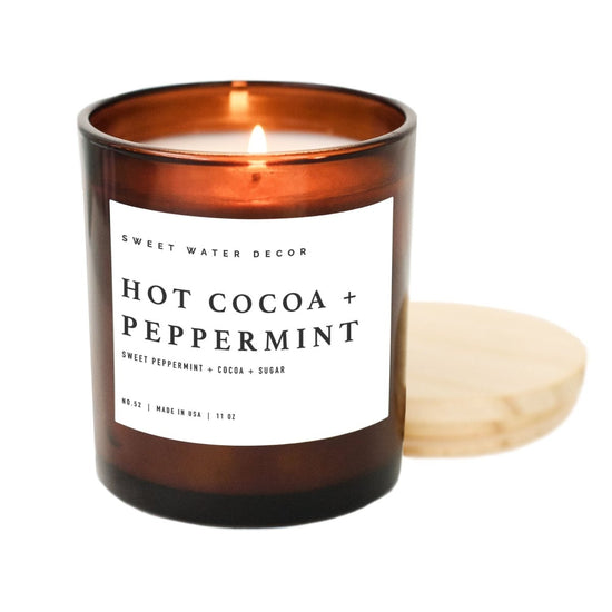 Sweet Water Decor Hot Cocoa and Peppermint Soy Candle - Amber Jar - 11 oz - lily & onyx