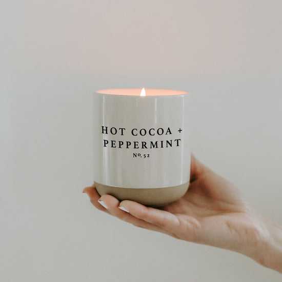 Sweet Water Decor Hot Cocoa and Peppermint Soy Candle - Cream Stoneware Jar - 12 oz - lily & onyx