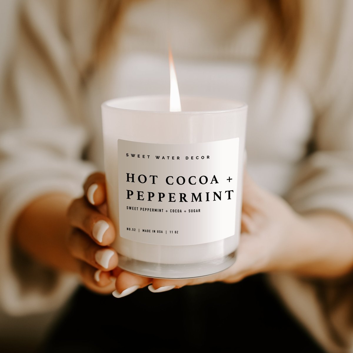 Sweet Water Decor Hot Cocoa and Peppermint Soy Candle - White Jar - 11 oz - lily & onyx