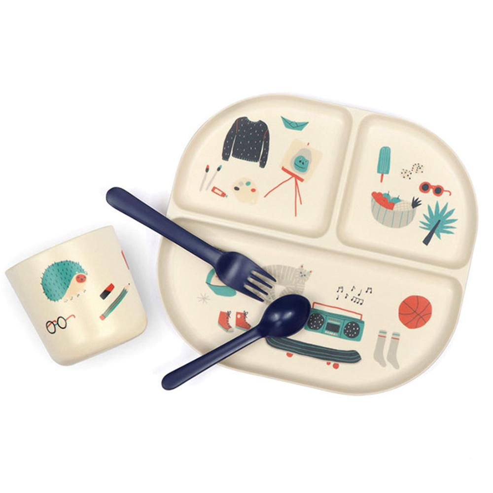 EKOBO Illustrated Bamboo Kid Dinner Set - Royal Blue - lily & onyx