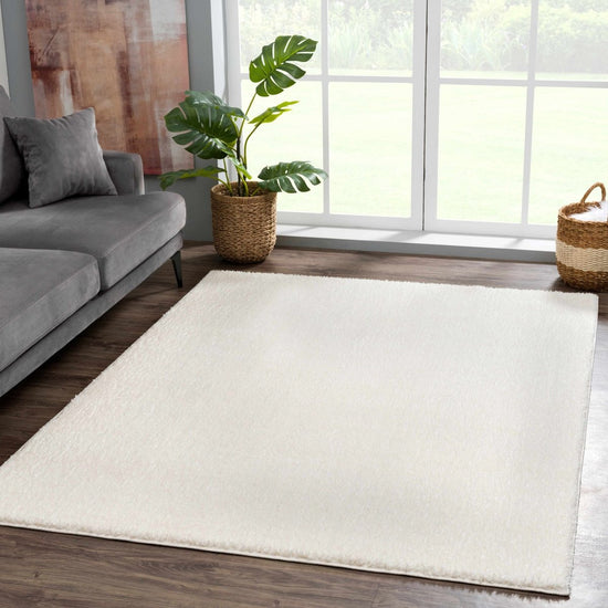 Hauteloom Judy Solid White Washable Rug - lily & onyx