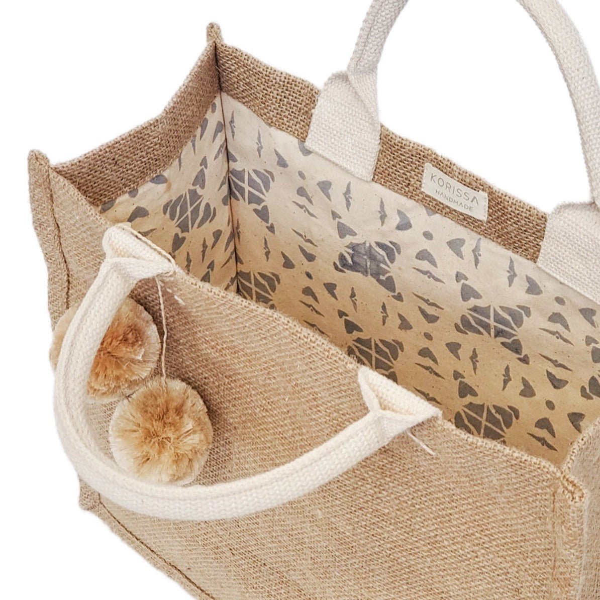 KORISSA Jute Canvas Gift Bag With Pompom - lily & onyx