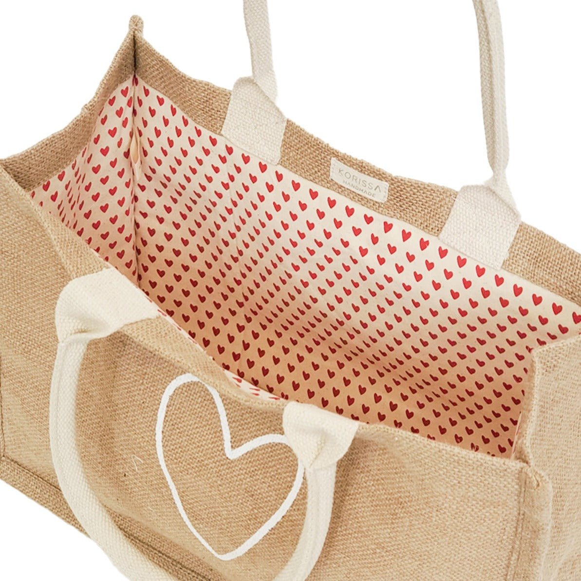 KORISSA Jute Canvas Shopping Bag - Love - lily & onyx