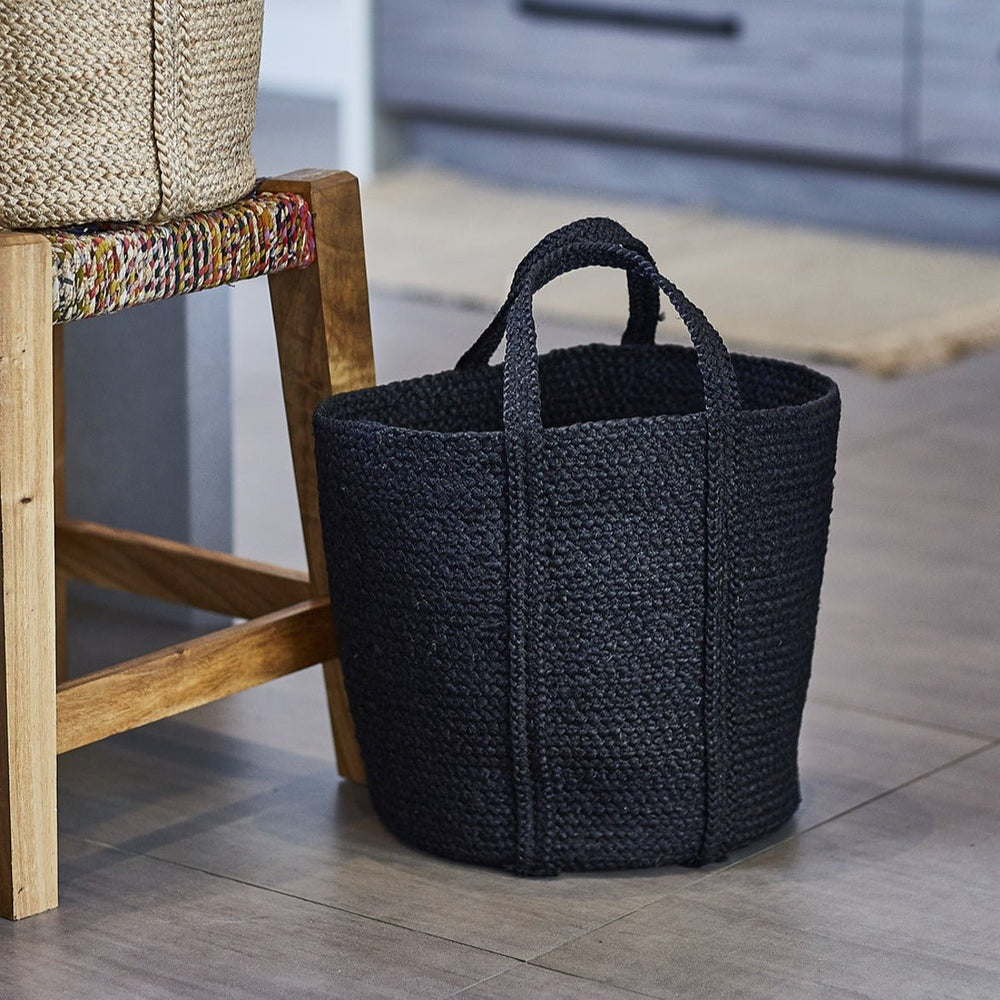 KORISSA Kata Basket with Handle, Black - lily & onyx