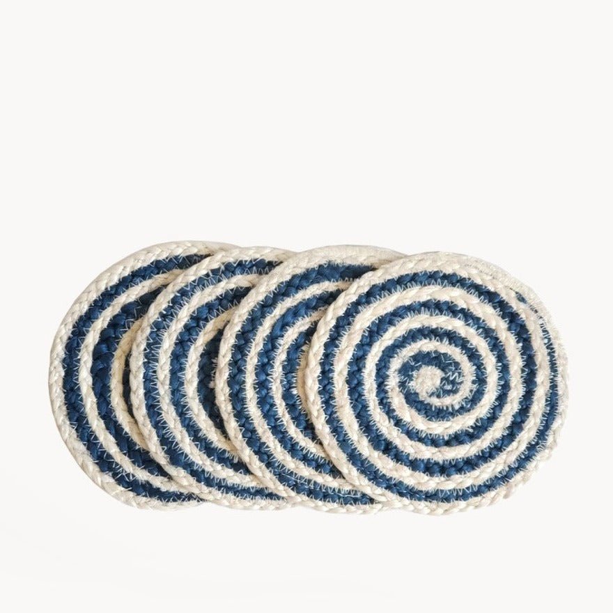 KORISSA Kata Spiral Coaster Trivet, Blue - Set of 4 - lily & onyx
