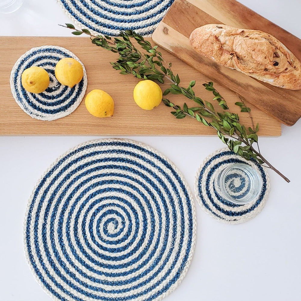 KORISSA Kata Spiral Placemat, Blue - Set of 4 - lily & onyx