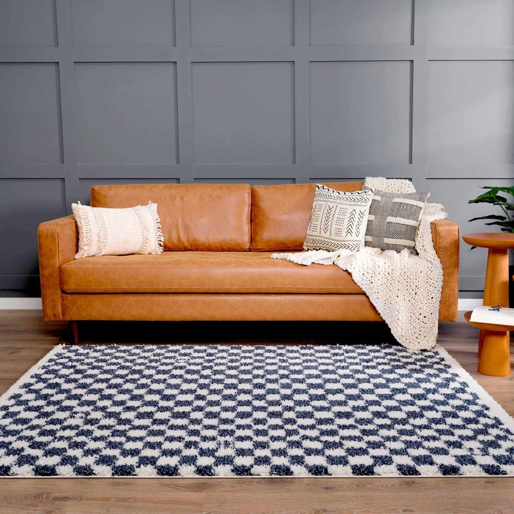 Hauteloom Kieu Blue & White Checkered Area Rug - lily & onyx