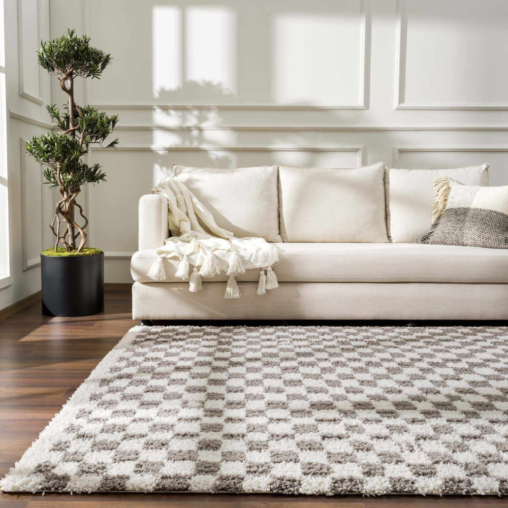 Hauteloom Kieu Taupe Checkered Area Rug - lily & onyx