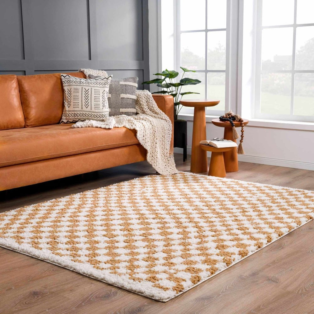 Hauteloom Kieu Yellow & White Checkered Area Rug - lily & onyx