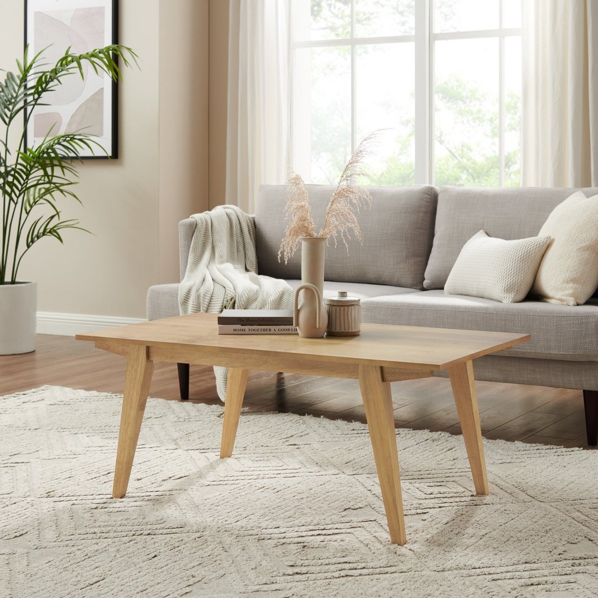 Walker Edison Kochi Minimalist Solid Wood Rectangle Coffee Table - lily & onyx