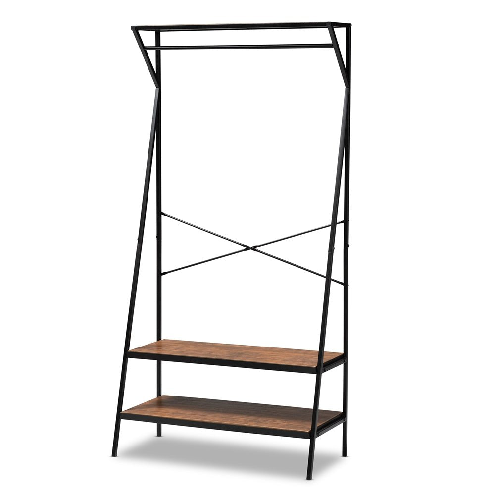 Baxton Studio Laima Vintage Rustic Industrial Distressed Wood and Black Metal Finished Entryway Coat Hanger - lily & onyx