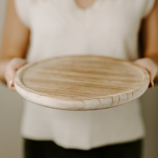 Load image into Gallery viewer, Sweet Water Decor Large Rustic Round Wood Tray - lily &amp;amp; onyx
