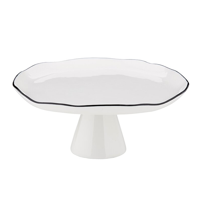 Santa Barbara Design Studio Large White Ceramic Pedestal Tray With Black Rim - lily & onyx