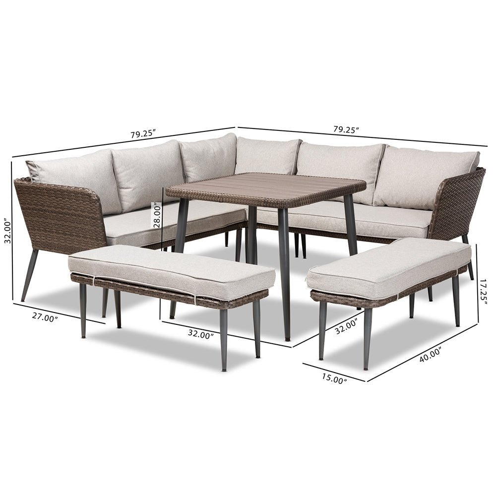 
                      
                        Baxton Studio Lillian Light Gray And Brown Finished 5 Piece Woven Rattan Outdoor Patio Set - lily & onyx
                      
                    