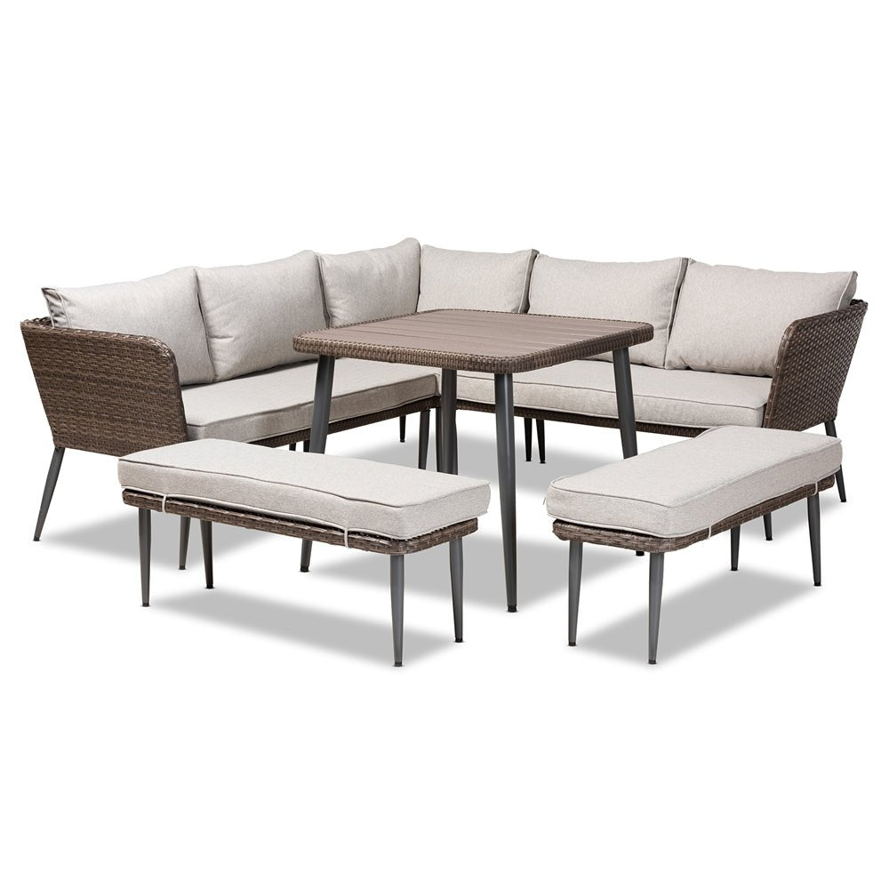 
                      
                        Baxton Studio Lillian Light Gray And Brown Finished 5 Piece Woven Rattan Outdoor Patio Set - lily & onyx
                      
                    