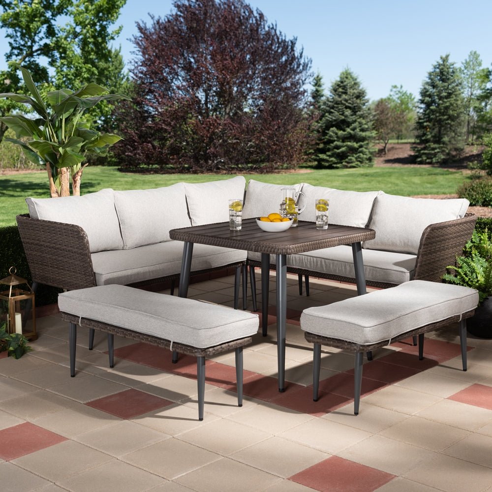 
                      
                        Baxton Studio Lillian Light Gray And Brown Finished 5 Piece Woven Rattan Outdoor Patio Set - lily & onyx
                      
                    