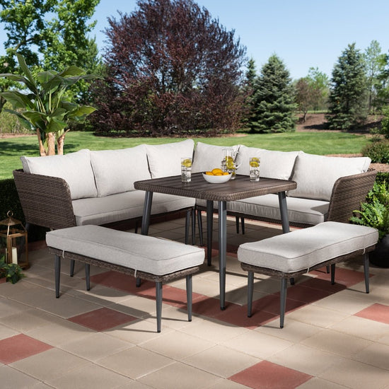Baxton Studio Lillian Light Gray And Brown Finished 5 Piece Woven Rattan Outdoor Patio Set - lily & onyx