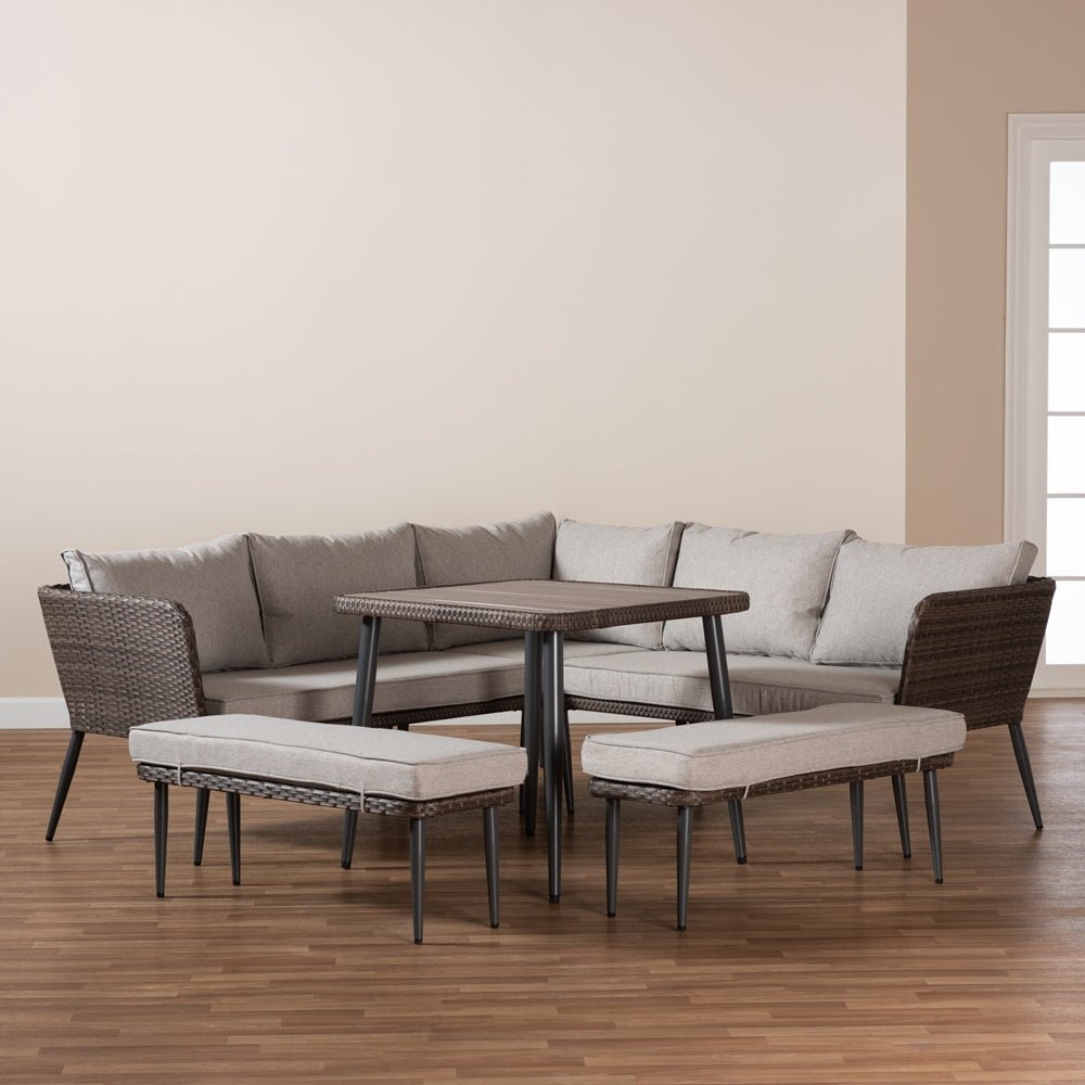 
                      
                        Baxton Studio Lillian Light Gray And Brown Finished 5 Piece Woven Rattan Outdoor Patio Set - lily & onyx
                      
                    