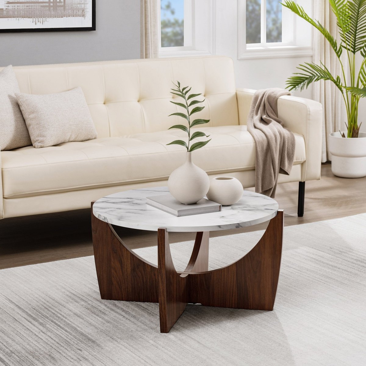 Walker Edison Luna Round Coffee Table - lily & onyx