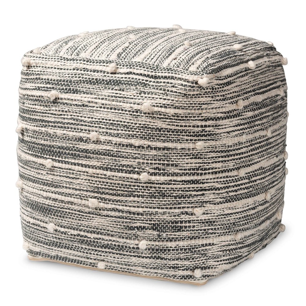 Load image into Gallery viewer, Baxton Studio Macaco Modern &amp;amp; Contemporary Moroccan Inspired Gray &amp;amp; Ivory Handwoven Cotton Blend Pouf Ottoman - lily &amp;amp; onyx
