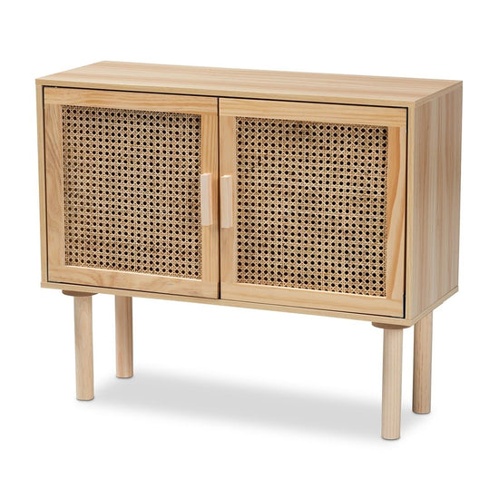 Baxton Studio Maclean Mid Century Modern Rattan And Natural Brown Finished Wood 2 Door Sideboard Buffet - lily & onyx