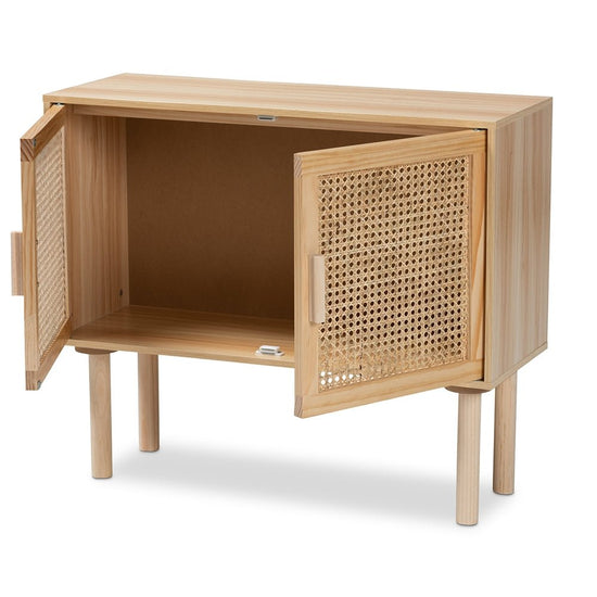 Load image into Gallery viewer, Baxton Studio Maclean Mid Century Modern Rattan And Natural Brown Finished Wood 2 Door Sideboard Buffet - lily &amp;amp; onyx
