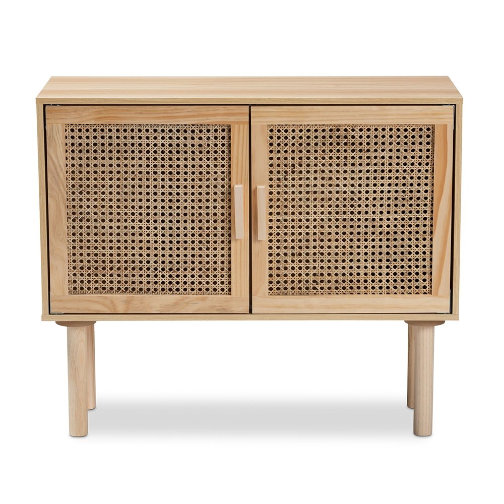Baxton Studio Maclean Mid Century Modern Rattan And Natural Brown Finished Wood 2 Door Sideboard Buffet - lily & onyx