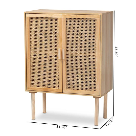 Baxton Studio Maclean Mid Century Modern Rattan And Natural Brown Finished Wood 2 Door Storage Cabinet - lily & onyx