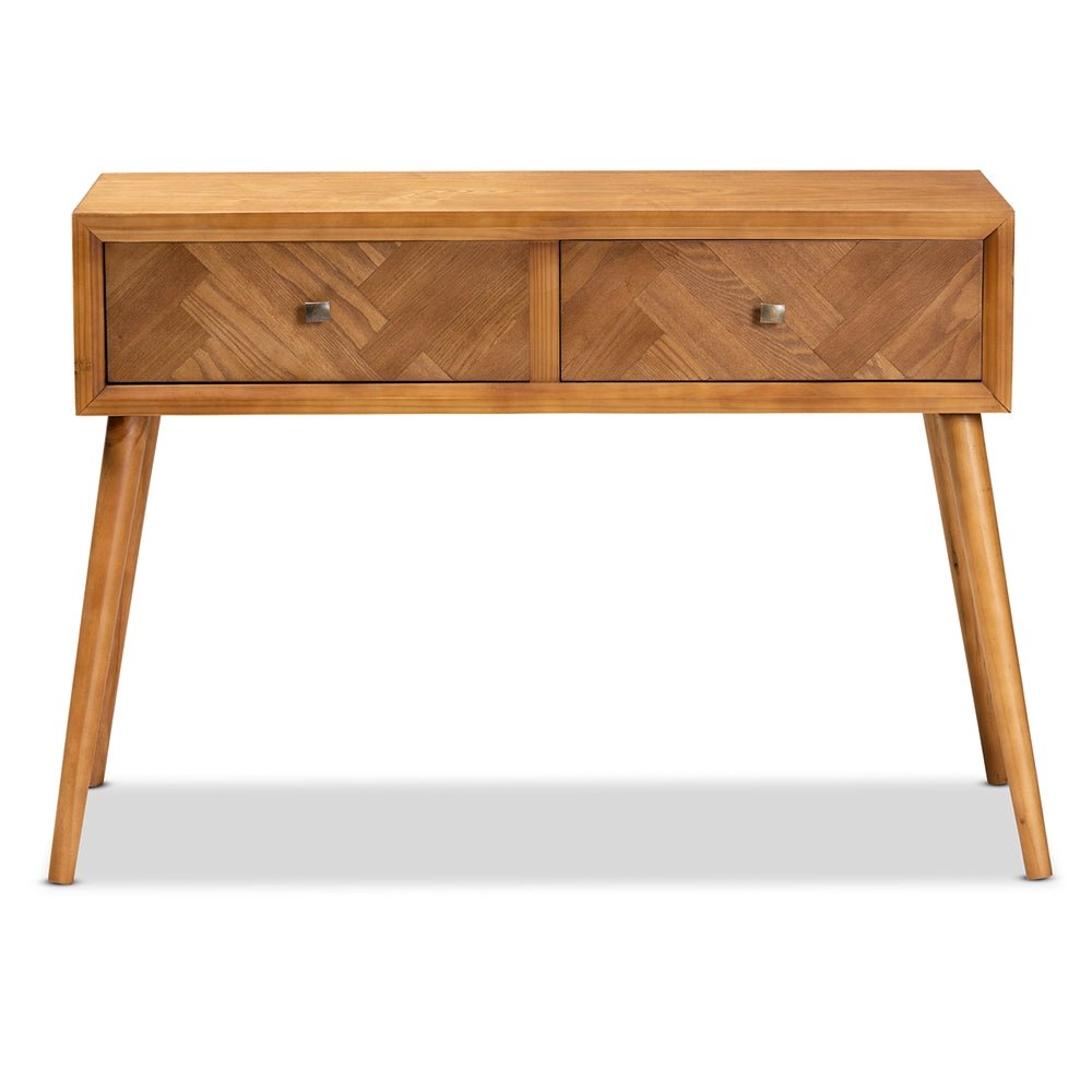 
                      
                        Baxton Studio Mae Mid Century Modern Natural Brown Finished Wood 2 Drawer Console Table - lily & onyx
                      
                    