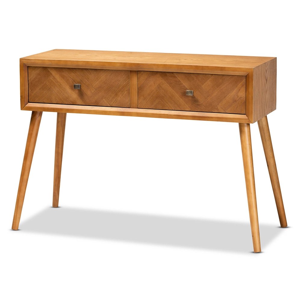 Baxton Studio Mae Mid Century Modern Natural Brown Finished Wood 2 Drawer Console Table - lily & onyx