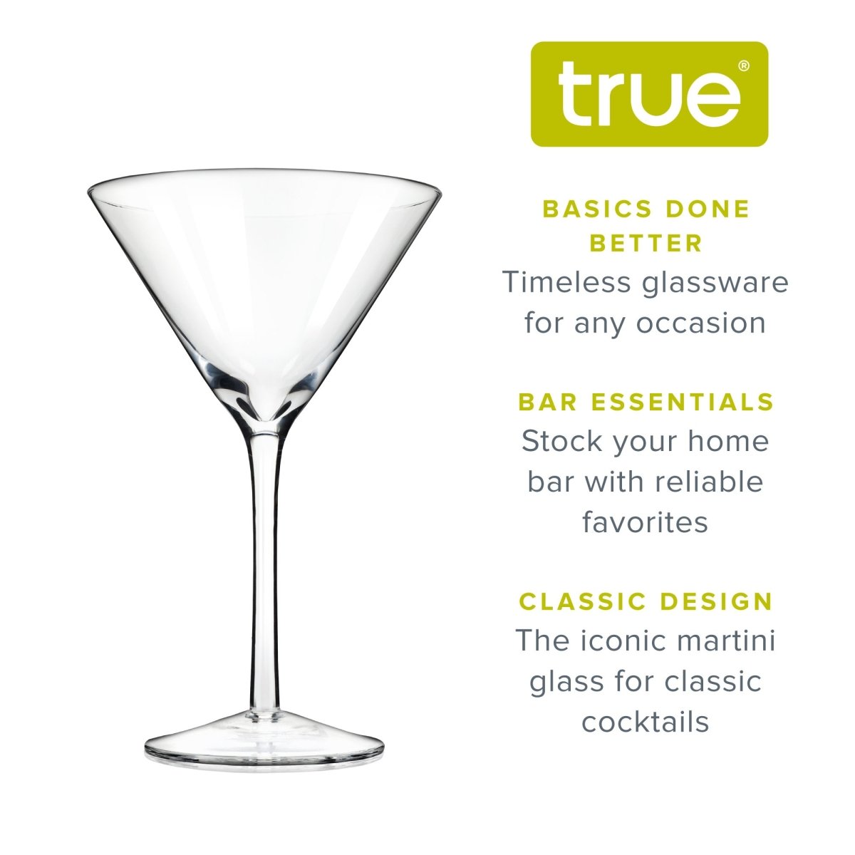 True Manhattan Martini Glass, Set of 4 Crystal Cocktail Coupes, Clear Glass,  Dishwasher Safe, Holds 12 oz