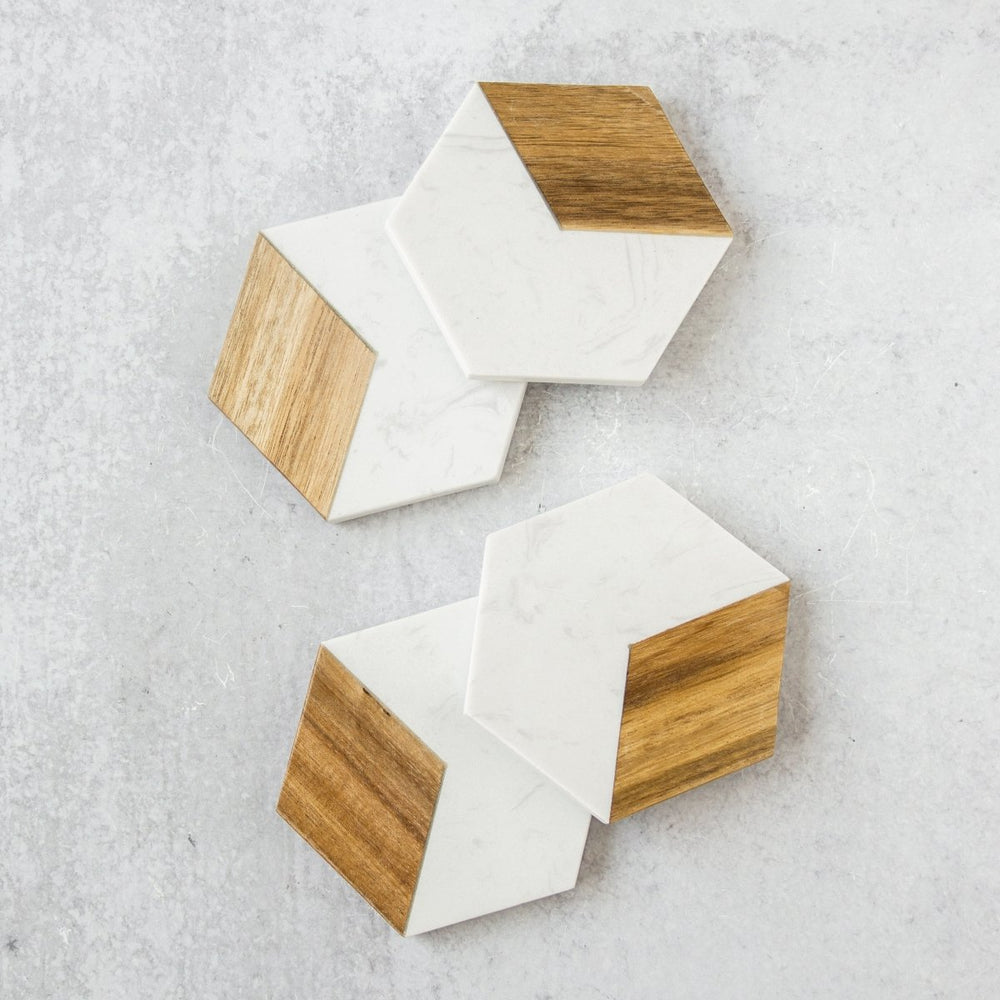 lily & onyx Marble + Acacia Wood Coaster Set - lily & onyx