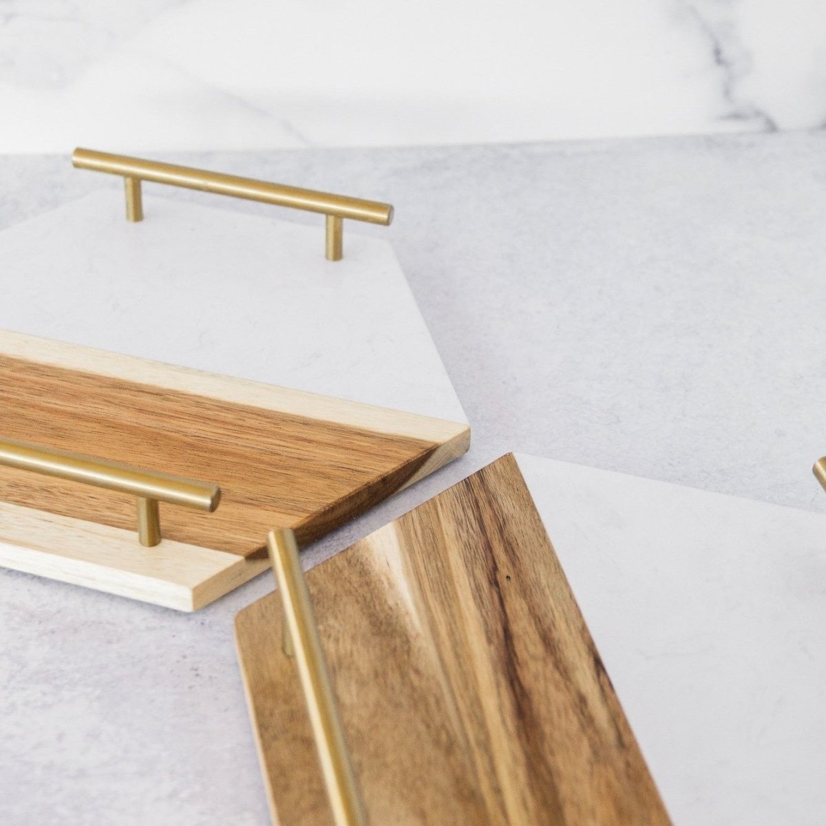 lily & onyx Marble & Acacia Wood Hex Tray With Brass Handles - lily & onyx