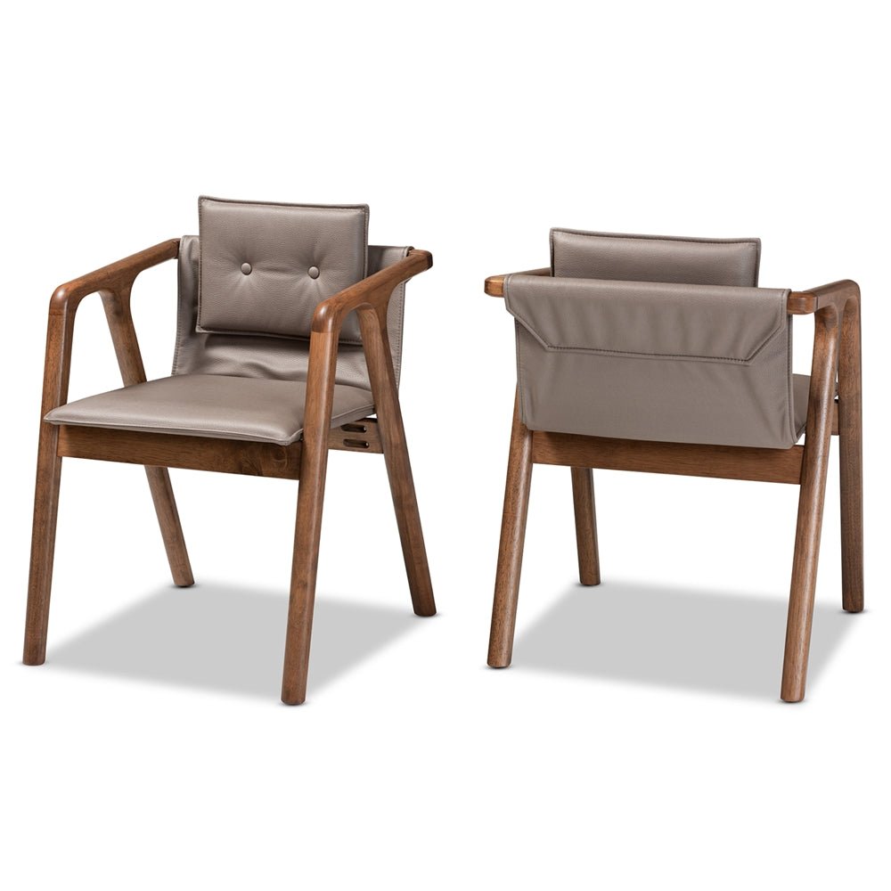 Baxton Studio Marcena Mid Century Modern Faux Leather & Walnut Brown Finished Wood 2 Piece Dining Chair Set - lily & onyx