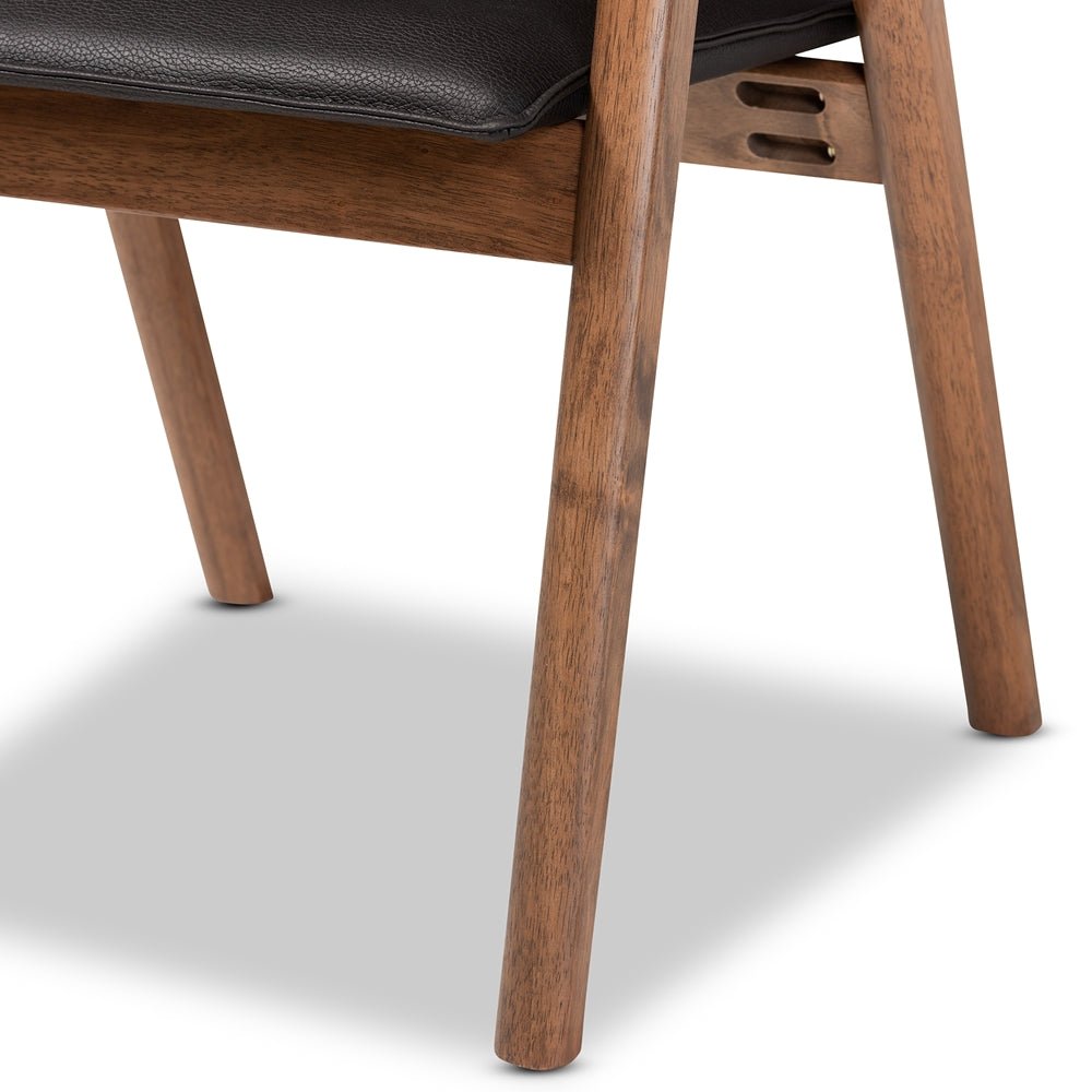 Baxton Studio Marcena Mid Century Modern Faux Leather & Walnut Brown Finished Wood 2 Piece Dining Chair Set - lily & onyx