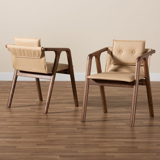 Baxton Studio Marcena Mid Century Modern Faux Leather & Walnut Brown Finished Wood 2 Piece Dining Chair Set - lily & onyx