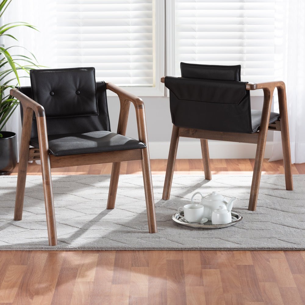 
                      
                        Baxton Studio Marcena Mid Century Modern Faux Leather & Walnut Brown Finished Wood 2 Piece Dining Chair Set - lily & onyx
                      
                    