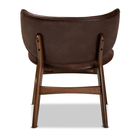 Load image into Gallery viewer, Baxton Studio Marcos Mid Century Modern Dark Brown Faux Leather &amp;amp; Walnut Finished Wood Living Room Accent Chair - lily &amp;amp; onyx
