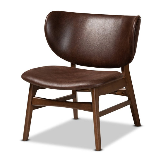 Load image into Gallery viewer, Baxton Studio Marcos Mid Century Modern Dark Brown Faux Leather &amp;amp; Walnut Finished Wood Living Room Accent Chair - lily &amp;amp; onyx
