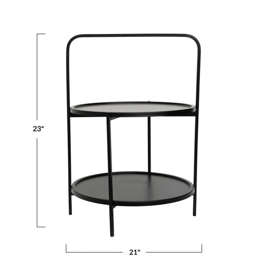 lily & onyx Matte Black 2 Tier Metal Tray Table Pedestal With Removable Tray - lily & onyx
