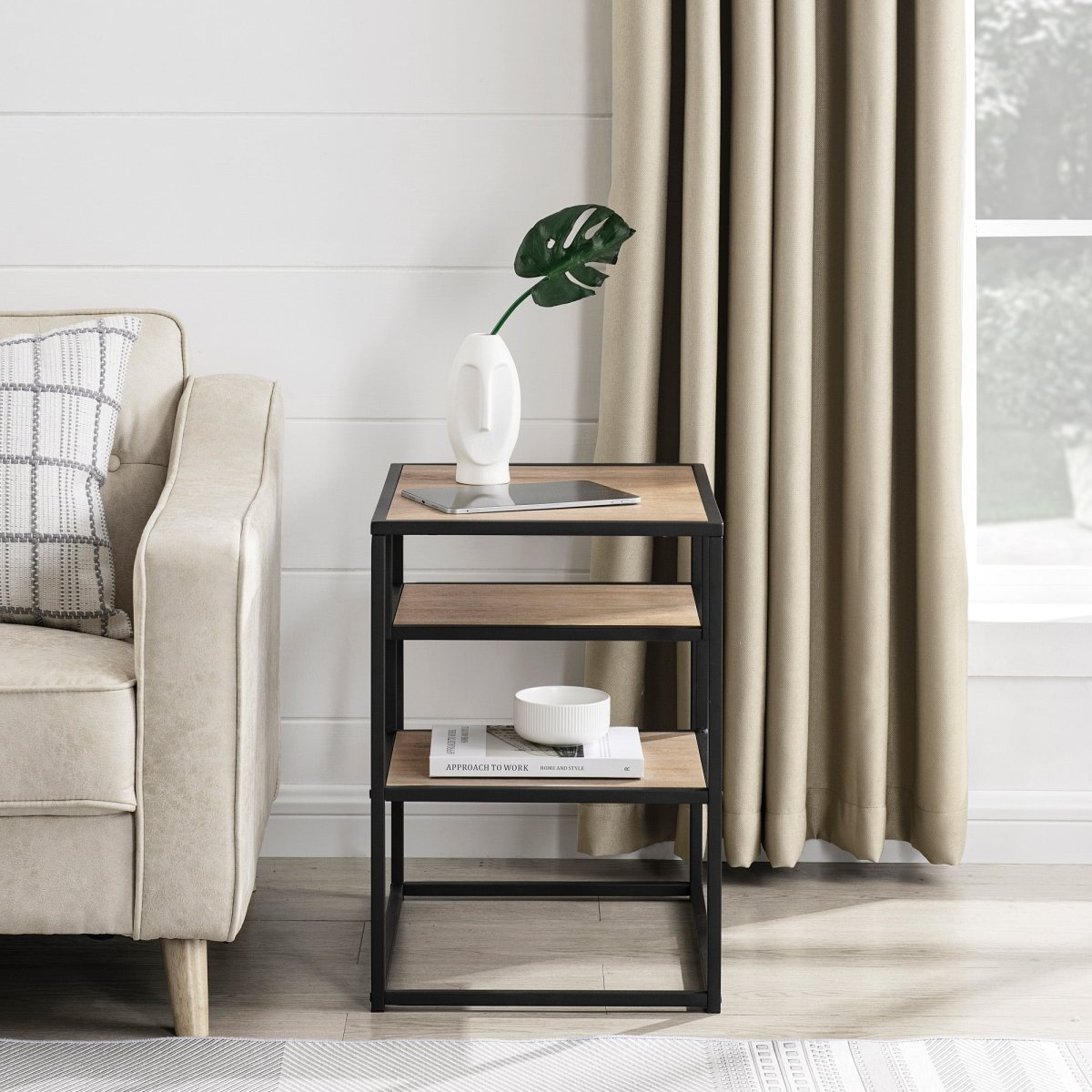 Walker Edison Maya 16" Contemporary Metal and Wood Side Table - lily & onyx