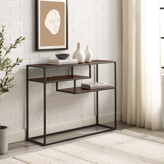 Walker Edison Maya 42" Metal and Wood Tiered Shelf Entry Table - lily & onyx