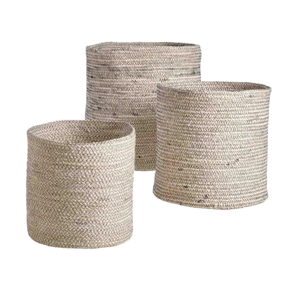 texxture Melia™ Woven Jute Baskets, Set of 3 - Black & White - lily & onyx