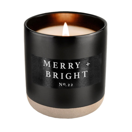 Sweet Water Decor Merry + Bright Soy Candle - Black Stoneware Jar - 12 oz - lily & onyx