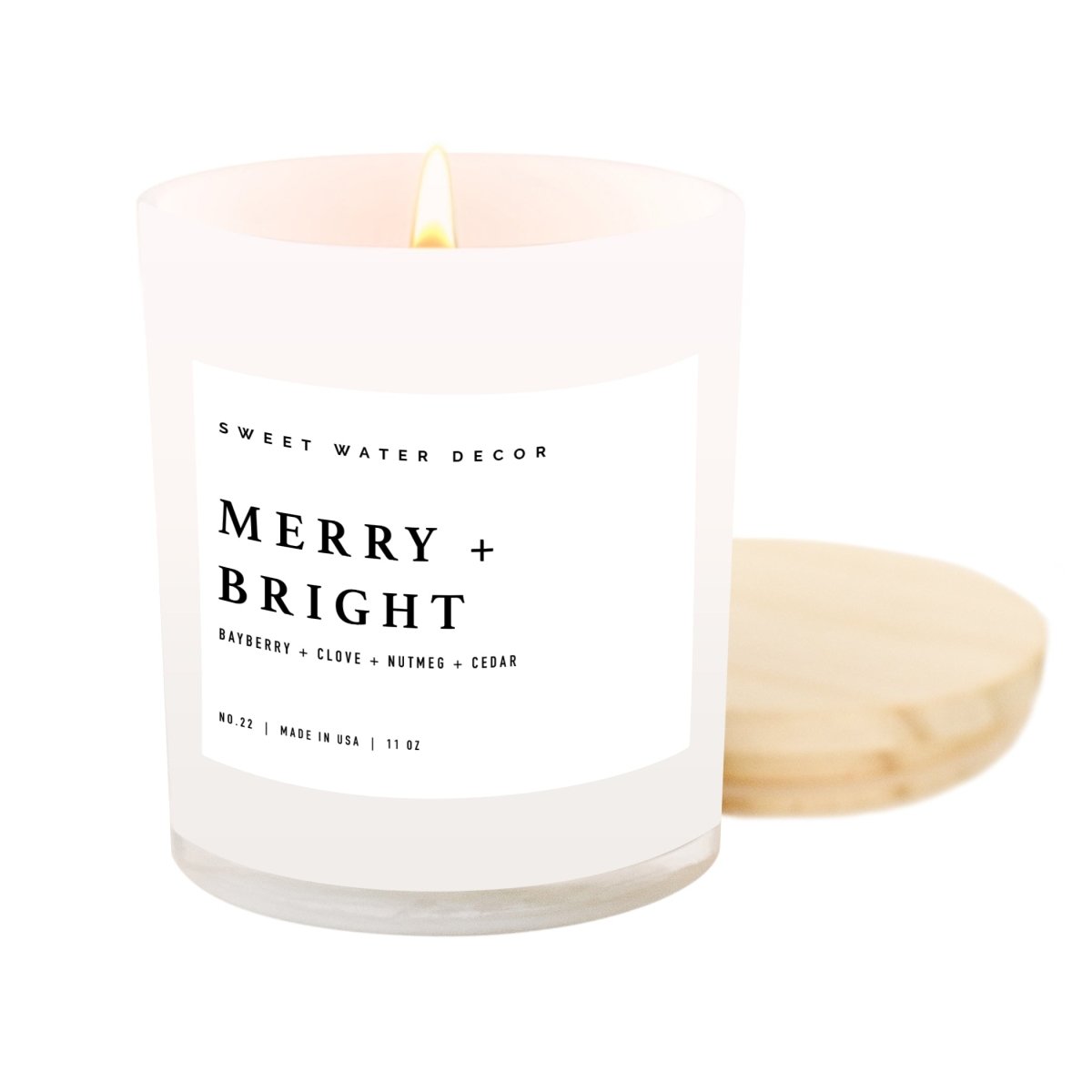 Sweet Water Decor Merry + Bright Soy Candle - White Jar - 11 oz - lily & onyx