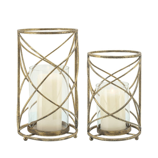 Load image into Gallery viewer, Sagebrook Home Metal Hurricane Candle Holder, Gold - lily &amp;amp; onyx
