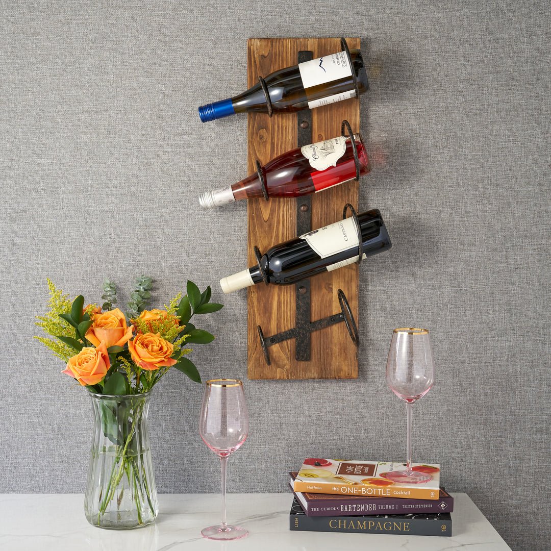 Twine Living Metal & Wood Wall-Mounted Wine Rack - lily & onyx