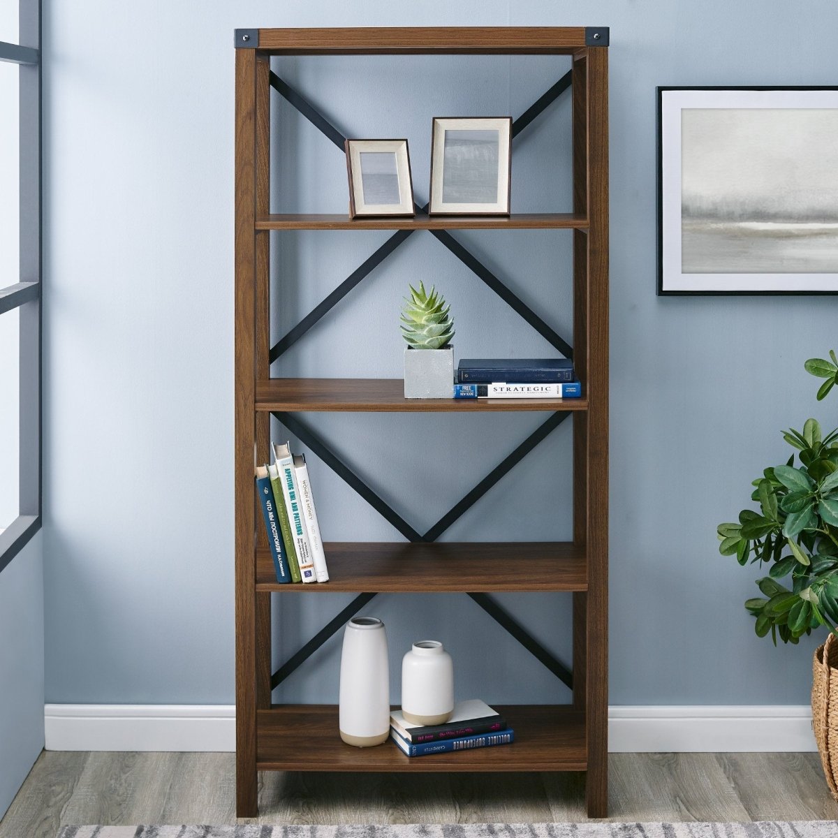 Walker Edison Metal X Bookshelf - lily & onyx