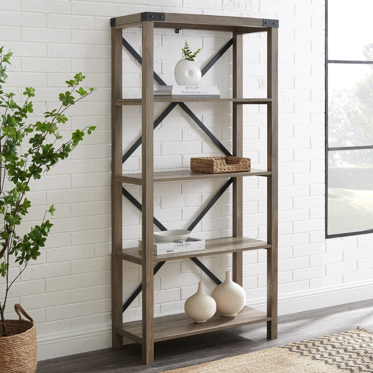 Walker Edison Metal X Bookshelf - lily & onyx