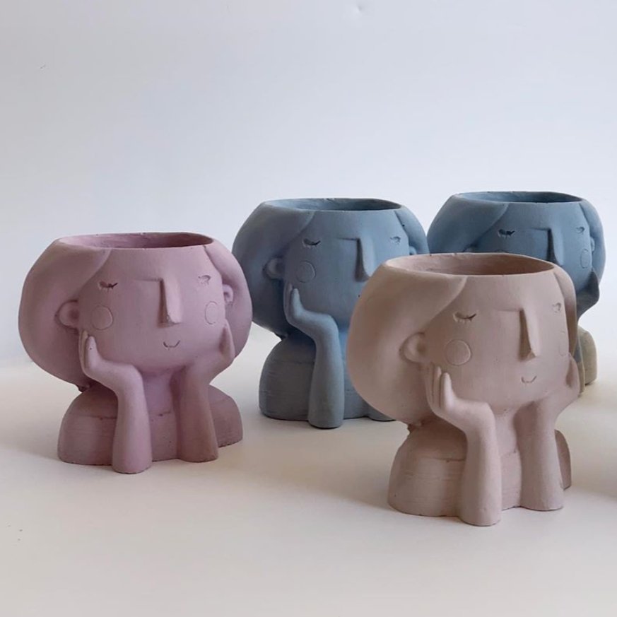 A collection of Mia 3" concrete planter in  various colors, handcrafted mini pot for small plants